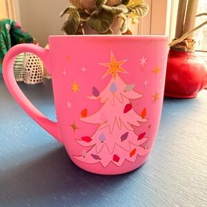 Pink Holiday Mug with Christmas Tree Design